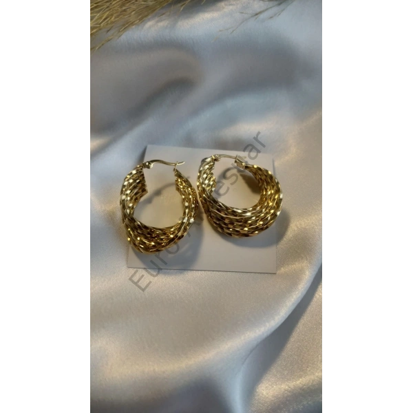 Gold Renk Asimetrik Çelik Küpe