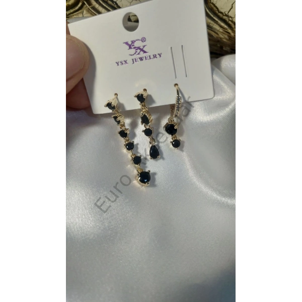 Gold Siyah VIP Üçlü Küpe