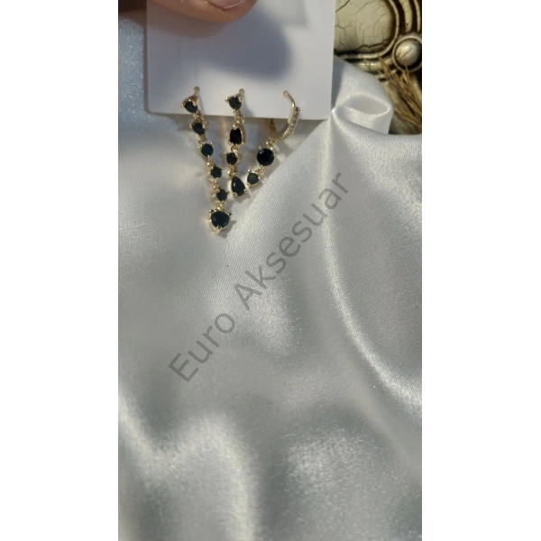 Gold Siyah VIP Üçlü Küpe