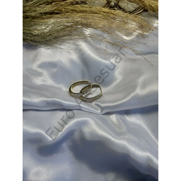 Gold Taş Detaylı Çelik Küpe