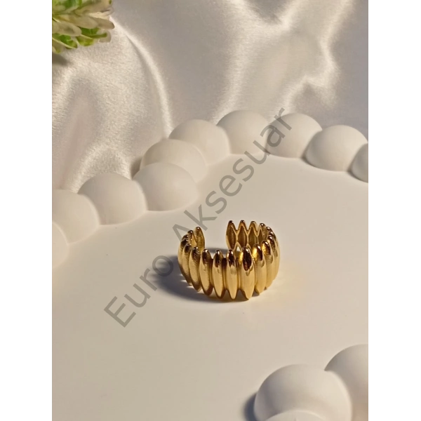 Gold Tırtıklı Çelik Yüzük