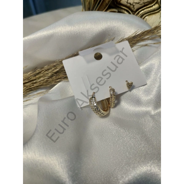 Gold Üçlü VIP Küpe