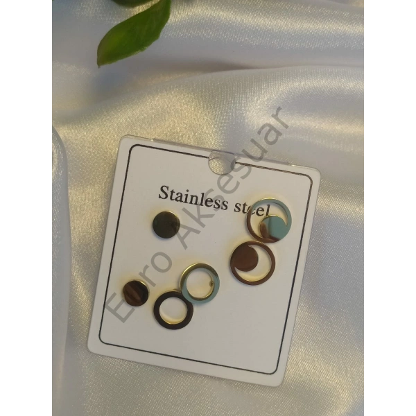 Halka Detaylı Çoklu Çelik Küpe