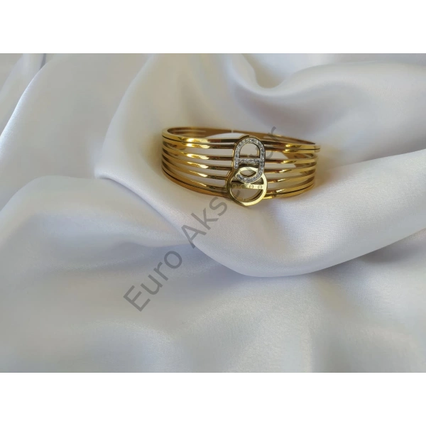 Halka Detaylı Gold Renk Çelik Kelepçe