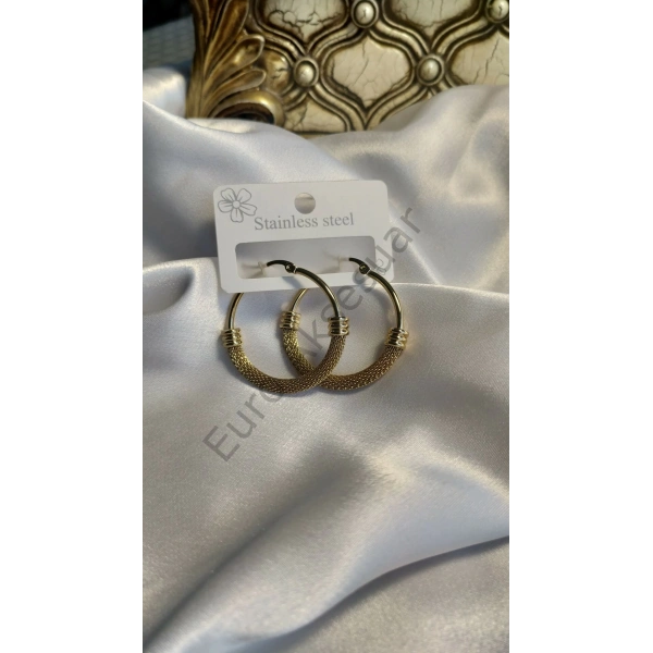 Hasır Detaylı Çelik Halka Küpe