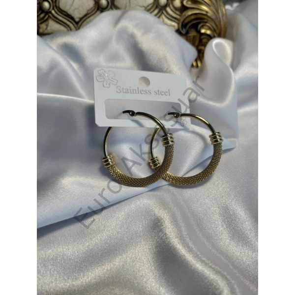 Hasır Detaylı Çelik Halka Küpe