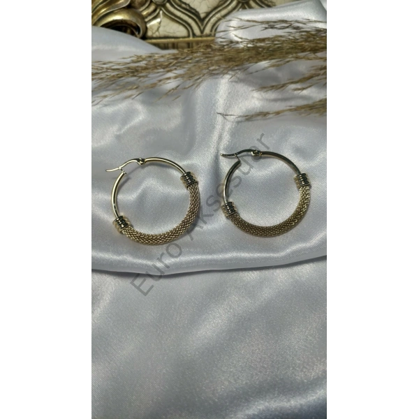 Hasır Detaylı Çelik Halka Küpe