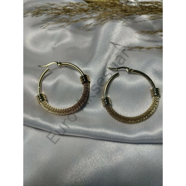 Hasır Detaylı Çelik Halka Küpe