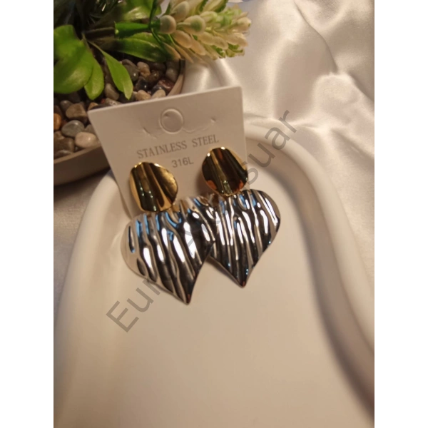 İki Renk Büyük Boy Çelik Küpe