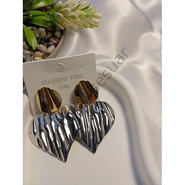 İki Renk Büyük Boy Çelik Küpe