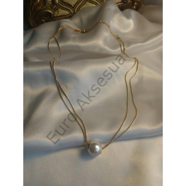 İnci Detaylı Çelik Kolye