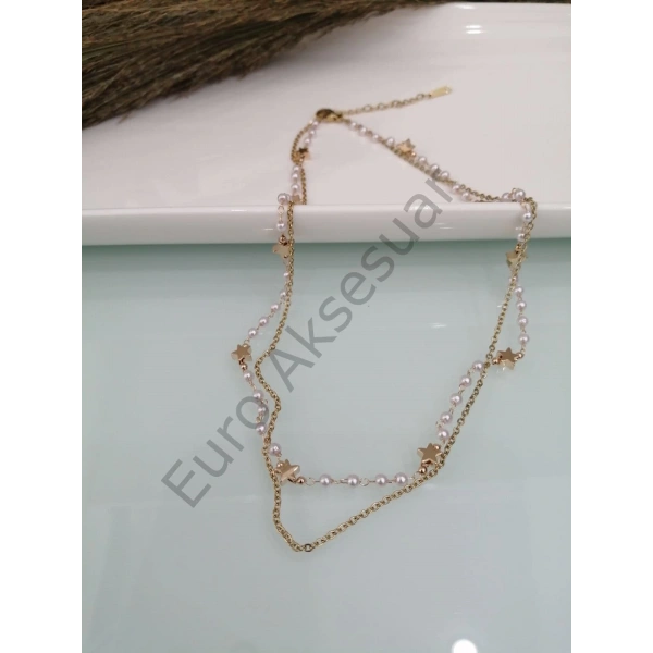 İnci Detaylı Çelik Kolye