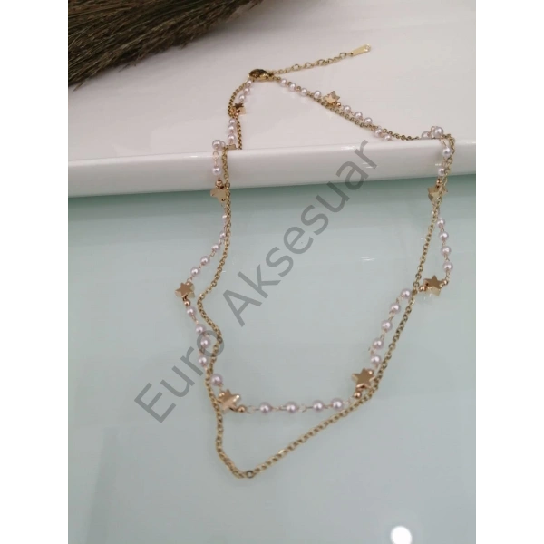 İnci Detaylı Çelik Kolye