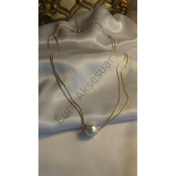 İnci Detaylı Çelik Kolye