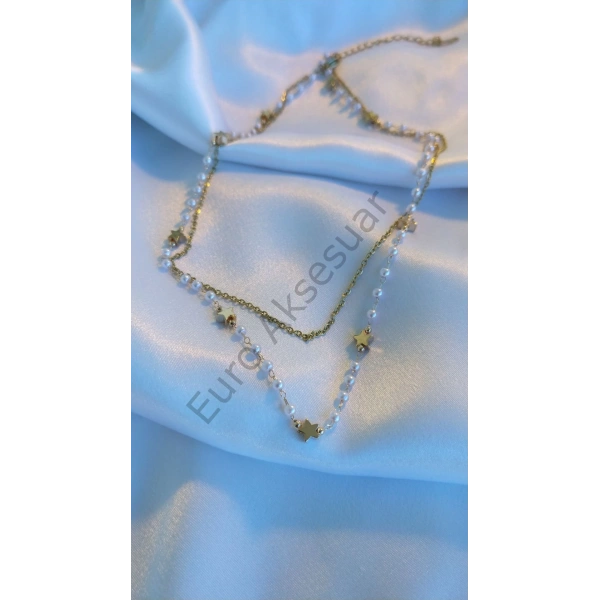 İnci Detaylı Çelik Kolye