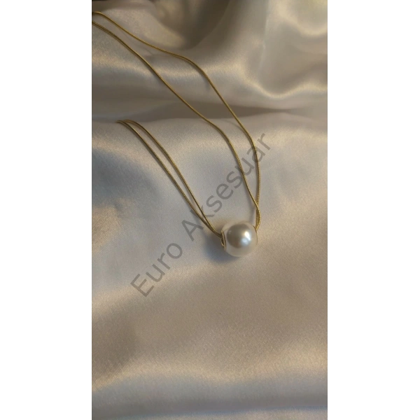 İnci Detaylı Çelik Kolye