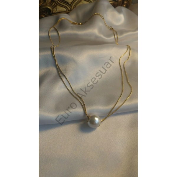 İnci Detaylı Çelik Kolye