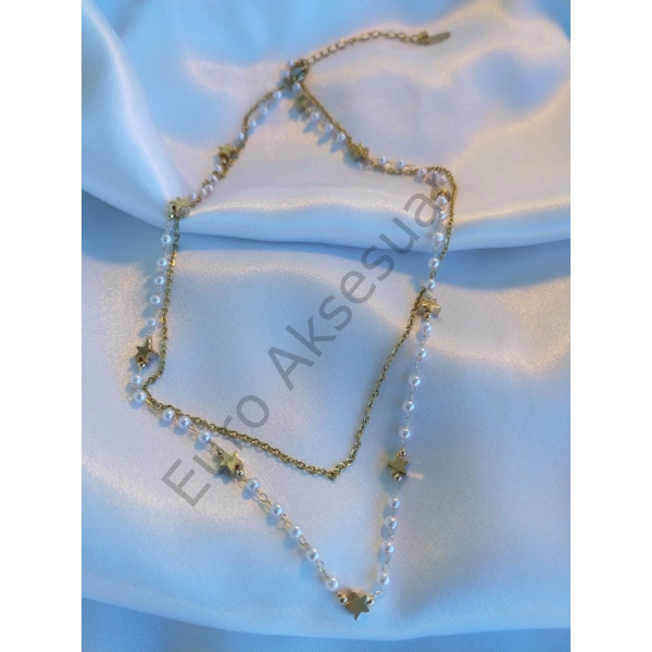 İnci Detaylı Çelik Kolye