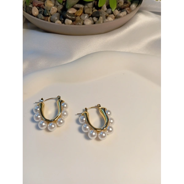 İnci Detaylı Şık Çelik Küpe