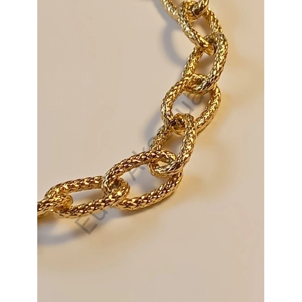 İşlemeli Zincir Detaylı Çelik Bileklik 14 K Kaplama