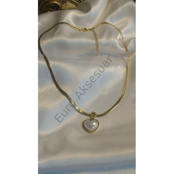 İtalyan Zincir Detaylı Kalp Kolye