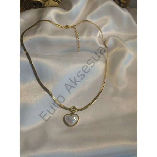 İtalyan Zincir Detaylı Kalp Kolye