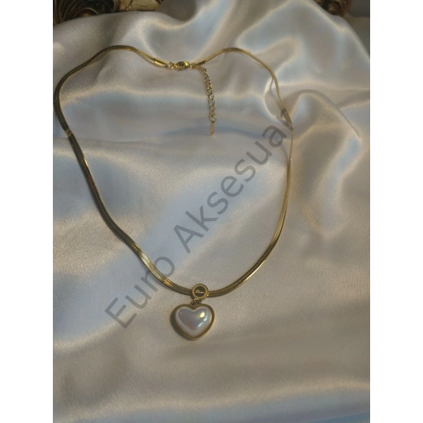 İtalyan Zincir Detaylı Kalp Kolye