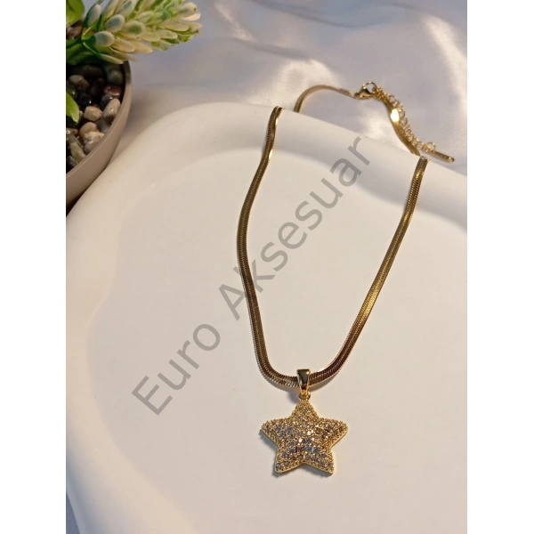 İtalyan Zincirli Yıldız Figürlü Çelik Kolye