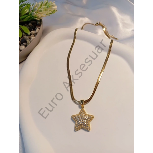 İtalyan Zincirli Yıldız Figürlü Çelik Kolye