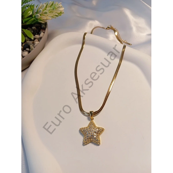 İtalyan Zincirli Yıldız Figürlü Çelik Kolye