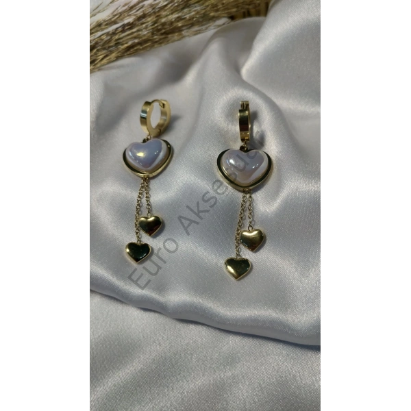 Kalp Detaylı Uzun Çelik Küpe