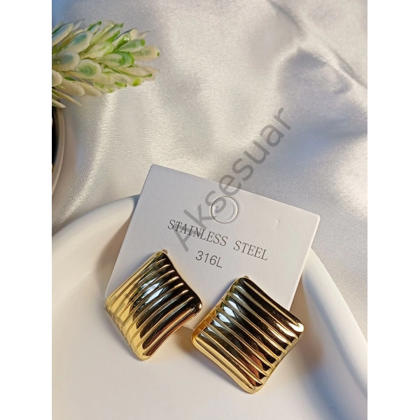 Kare Çizgili Çelik Küpe