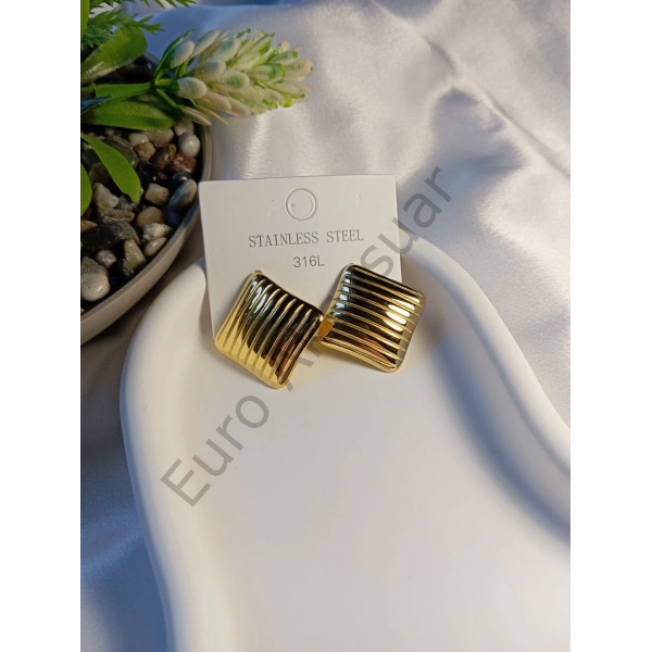 Kare Çizgili Çelik Küpe