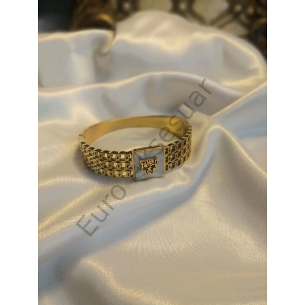 Leopar Desenli Çelik Kelepçe Bileklik