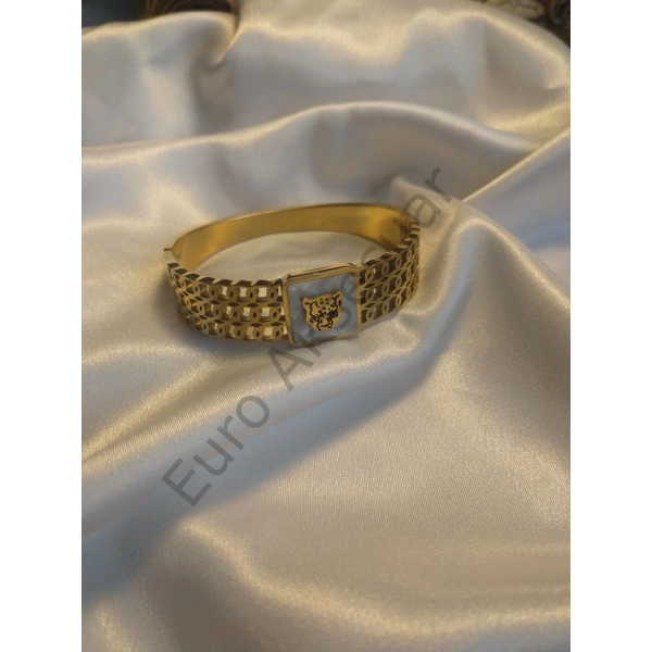 Leopar Desenli Çelik Kelepçe Bileklik