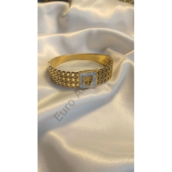 Leopar Desenli Çelik Kelepçe Bileklik