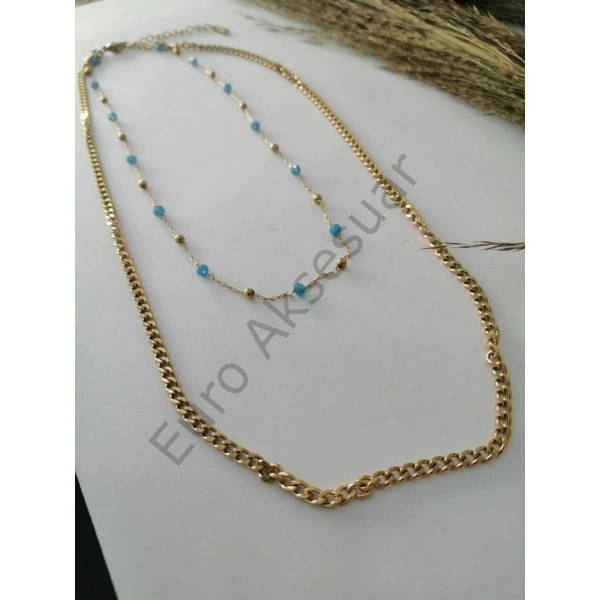 Mavi Boncuk Detaylı Dorikalı Çelik Kolye