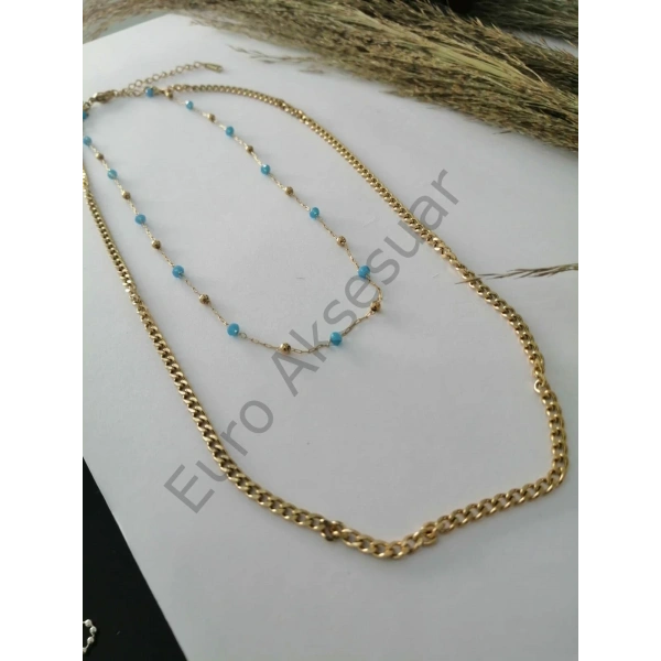 Mavi Boncuk Detaylı Dorikalı Çelik Kolye