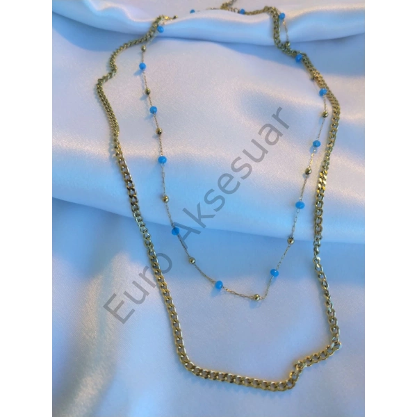 Mavi Boncuk Detaylı Dorikalı Çelik Kolye