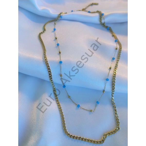 Mavi Boncuk Detaylı Dorikalı Çelik Kolye