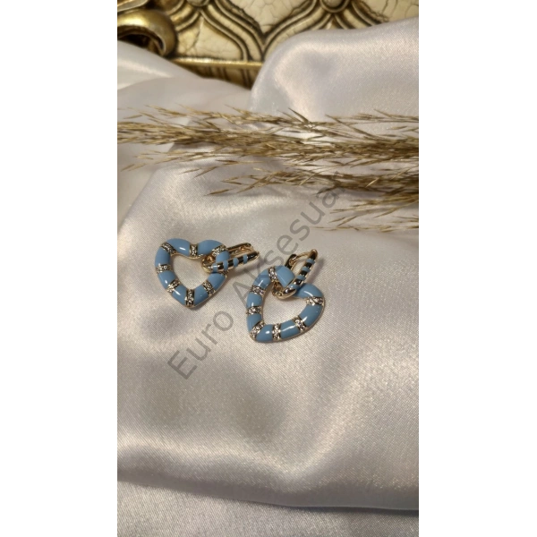 Mavi Kalp Detaylı Çift Kombinli Küpe