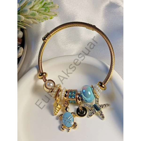 Mavi Kaplumbağa Detaylı Pandora Bileklik