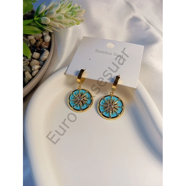 Mavi Yıldız Detaylı Çelik Küpe