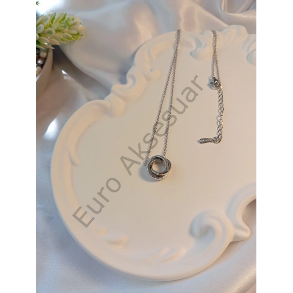 MİNİMAL HALKA DETAYLI SİLVER ÇELİK KOLYE