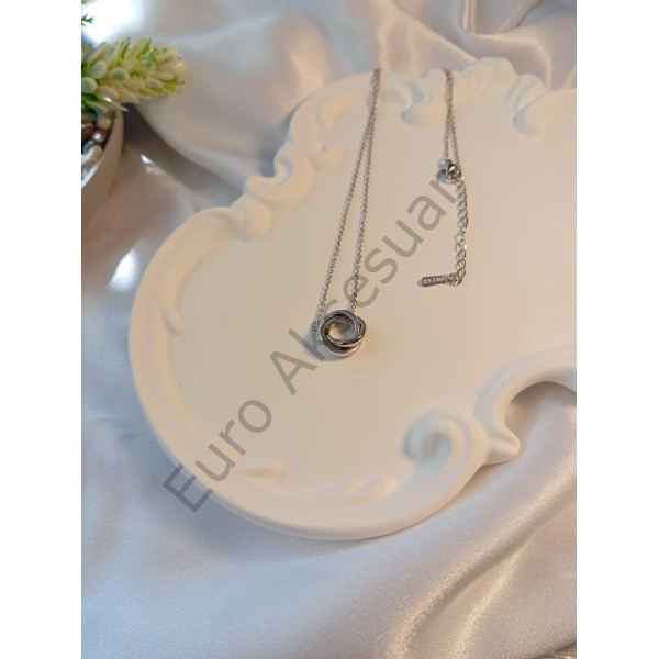 MİNİMAL HALKA DETAYLI SİLVER ÇELİK KOLYE