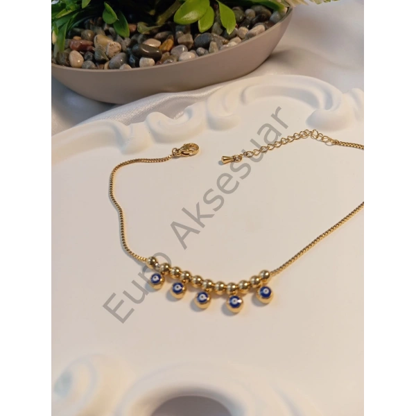 Nazar Boncuğu Detaylı Çelik Halhal