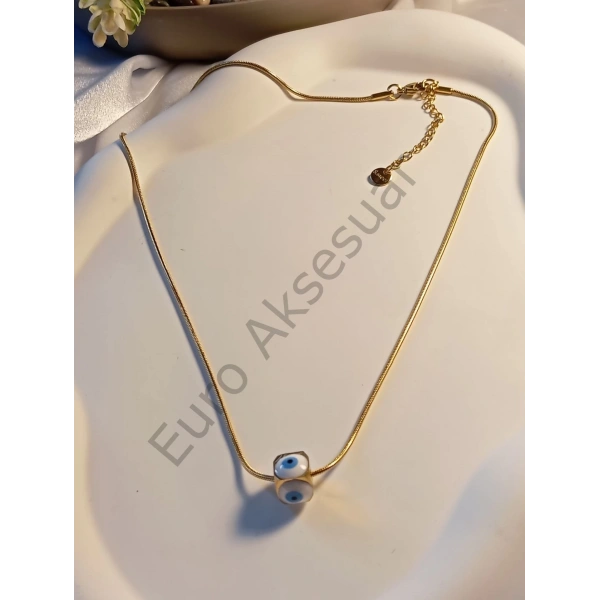 NAZAR BONCUĞU DETAYLI ÇELİK KOLYE