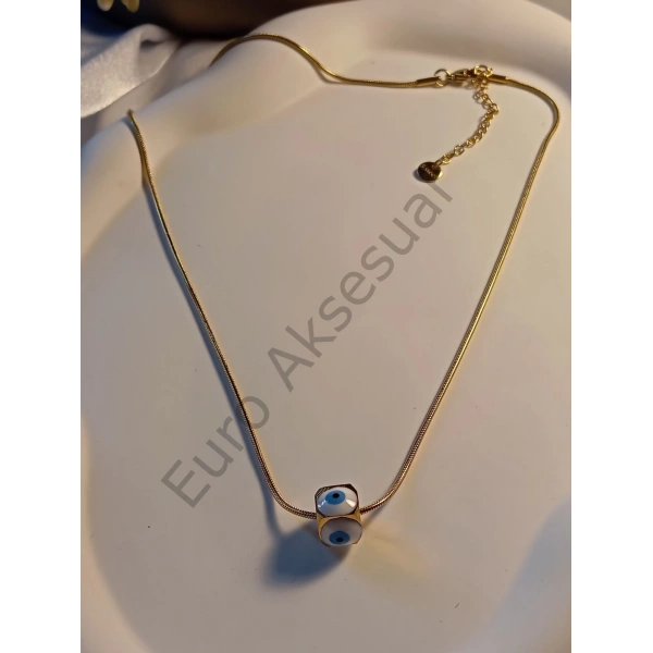NAZAR BONCUĞU DETAYLI ÇELİK KOLYE