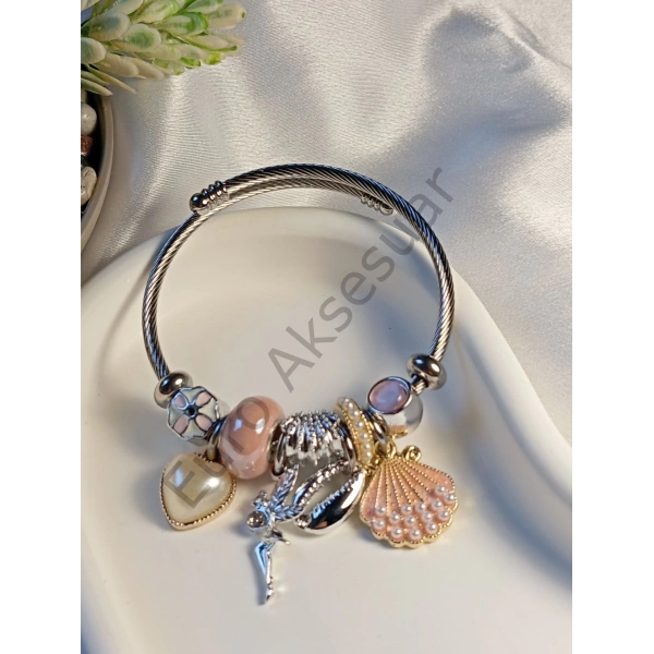 Pembe Melek Figürlü Charm Bileklik