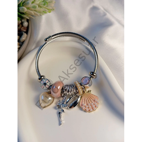 Pembe Melek Figürlü Charm Bileklik